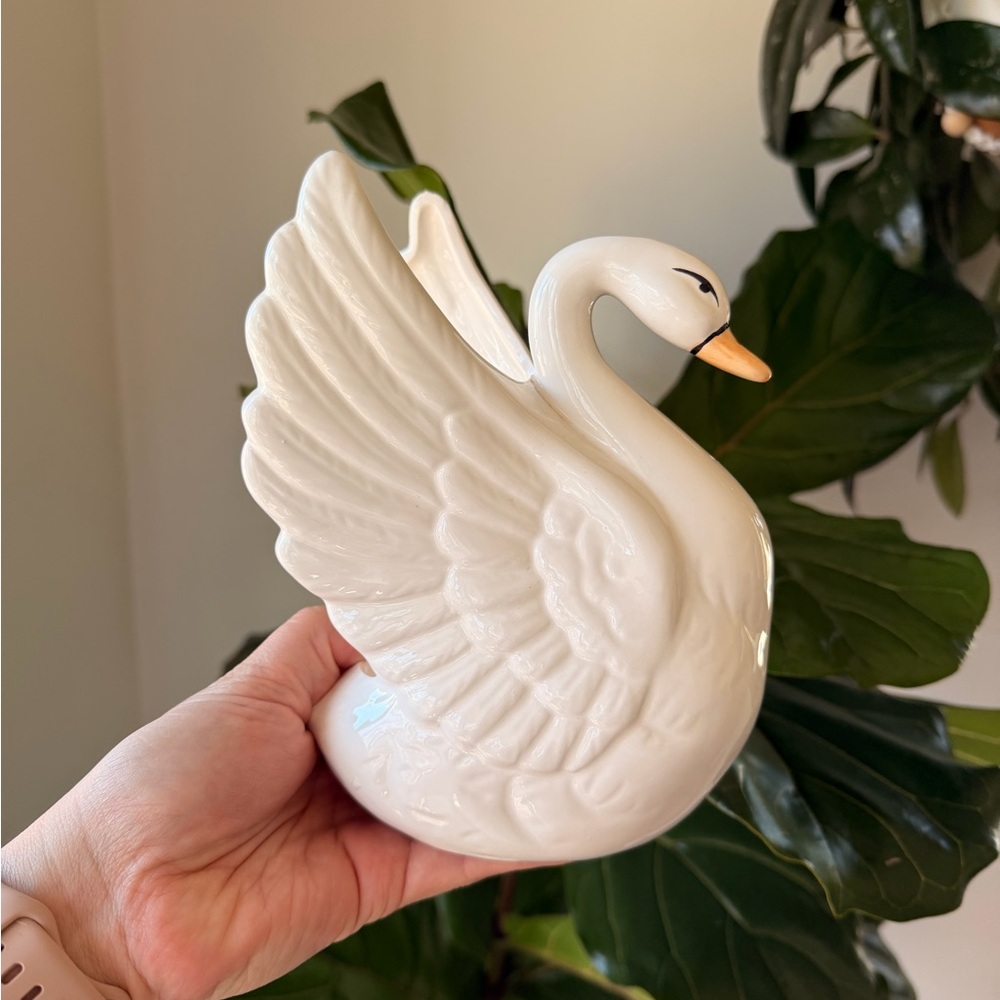 White Ceramic Swan Planter